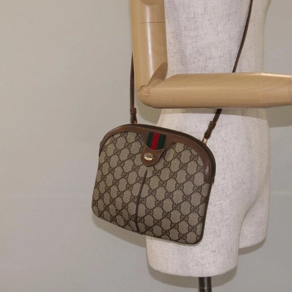 GUCCI GG Supreme Web Sherry Line Bag PVC Beige Gold - Picture 14 of 16